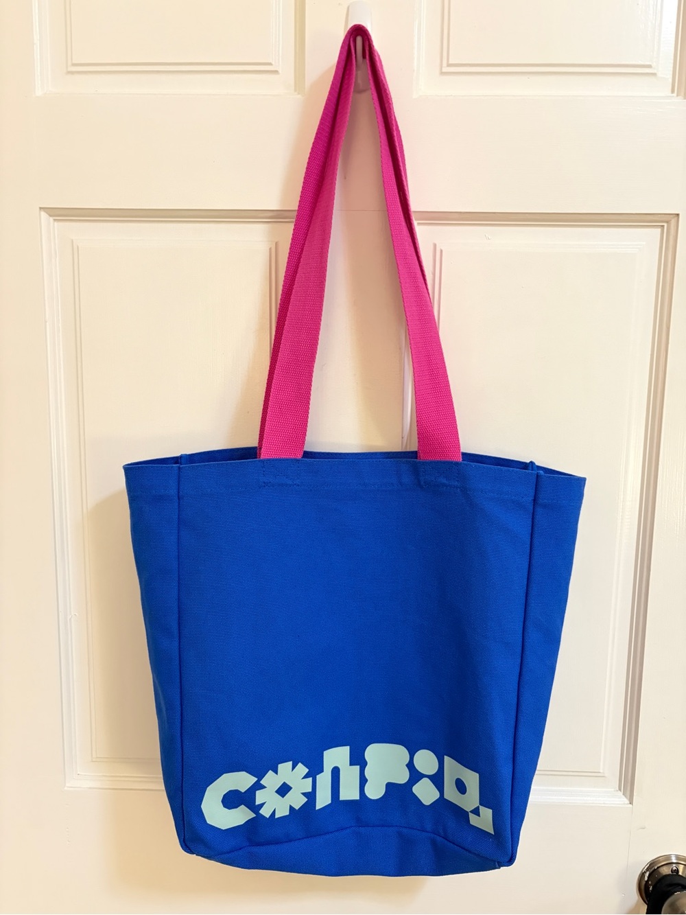 CONFIG Figma 2024 Blue Canvas Tote Bag with Pink Handles
